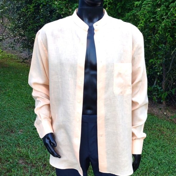 FABIO INGHIRAMI MEN'S LUXURY LINEN COLLARLESS  SHIRT - Picture 5 of 17